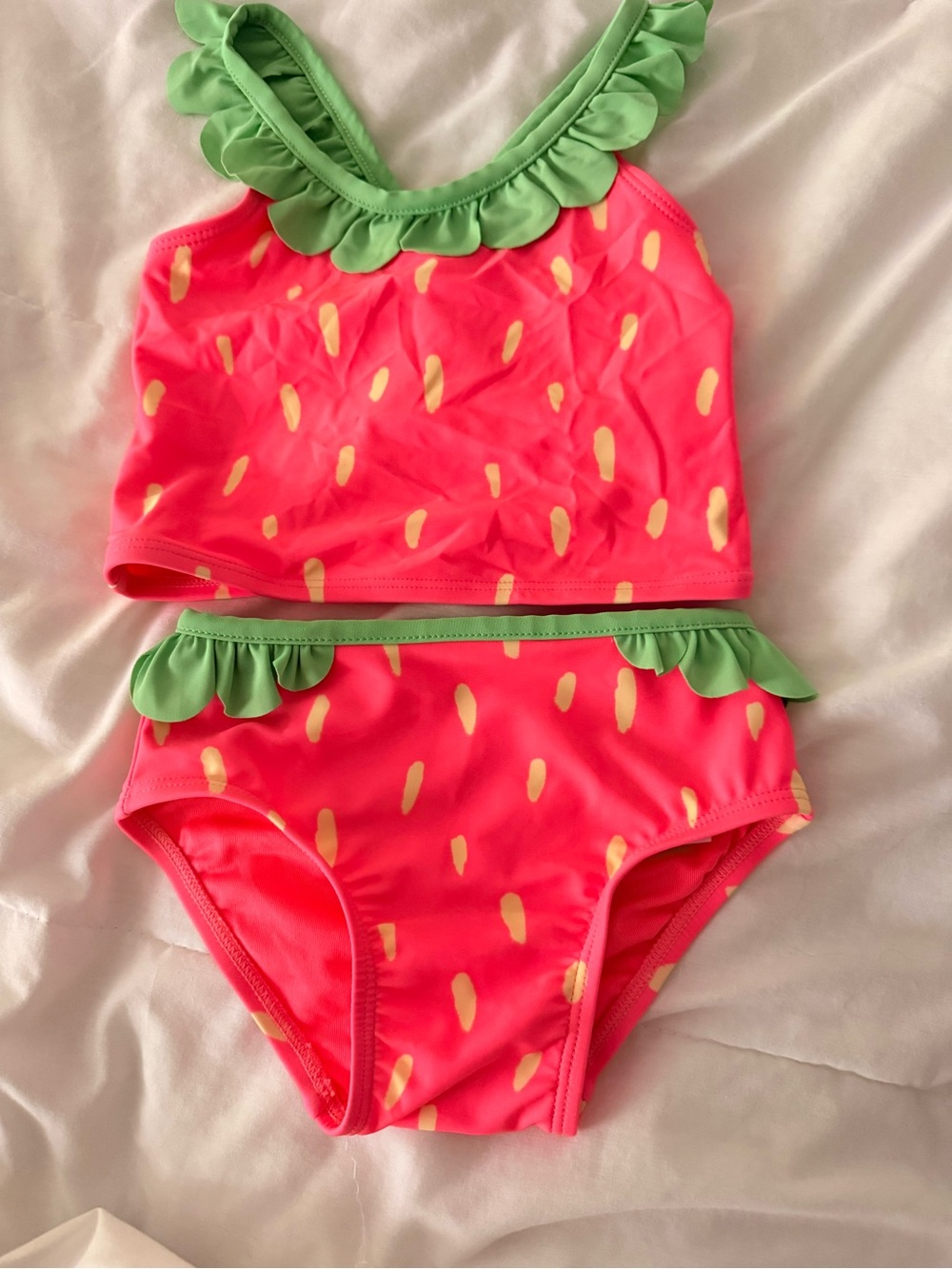GAP Pink & Green Strawberry-Print Ruffle Tankini